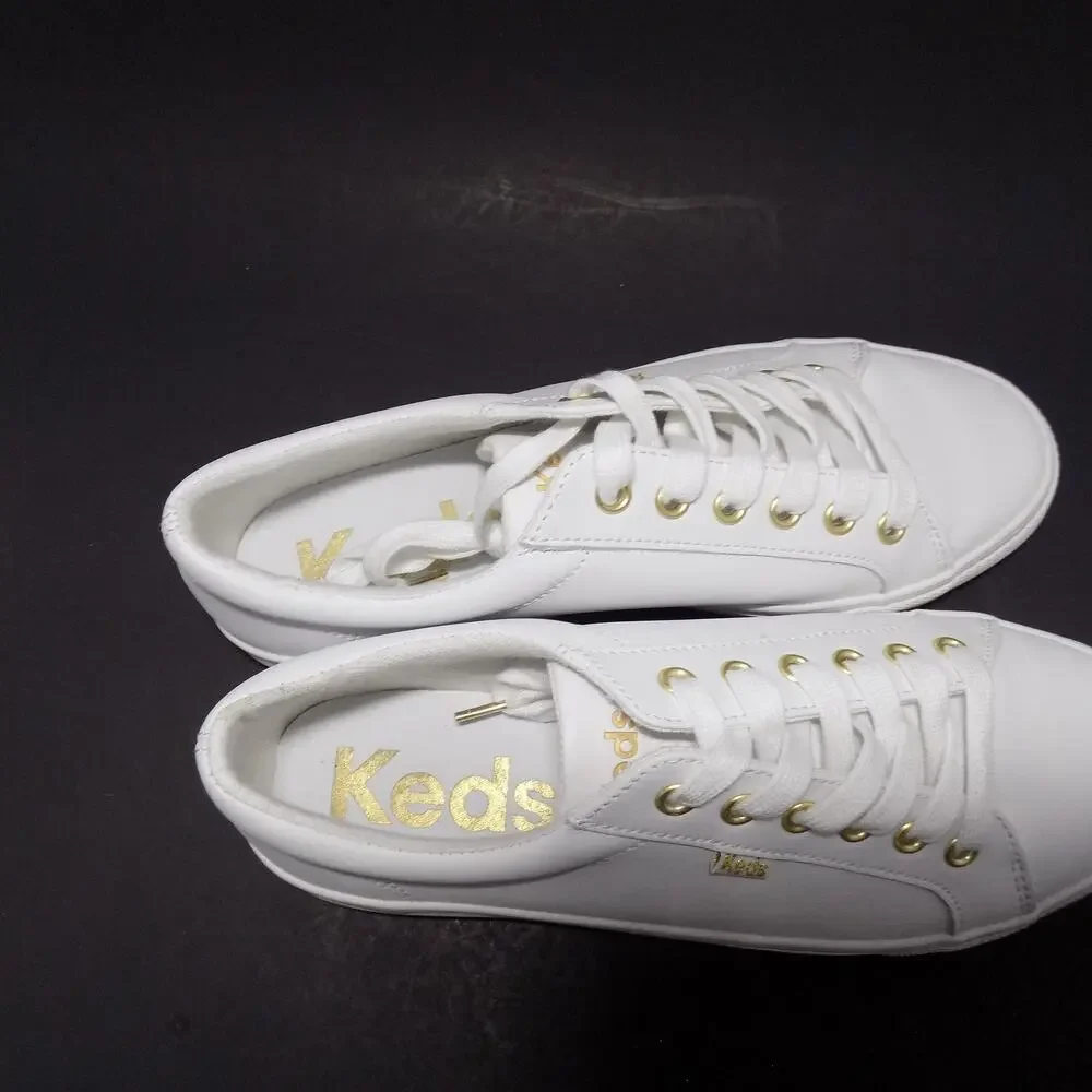 Keds Jump Kick Lace Up Leather White/Gold Sneakers Women's- Size 8.5- New